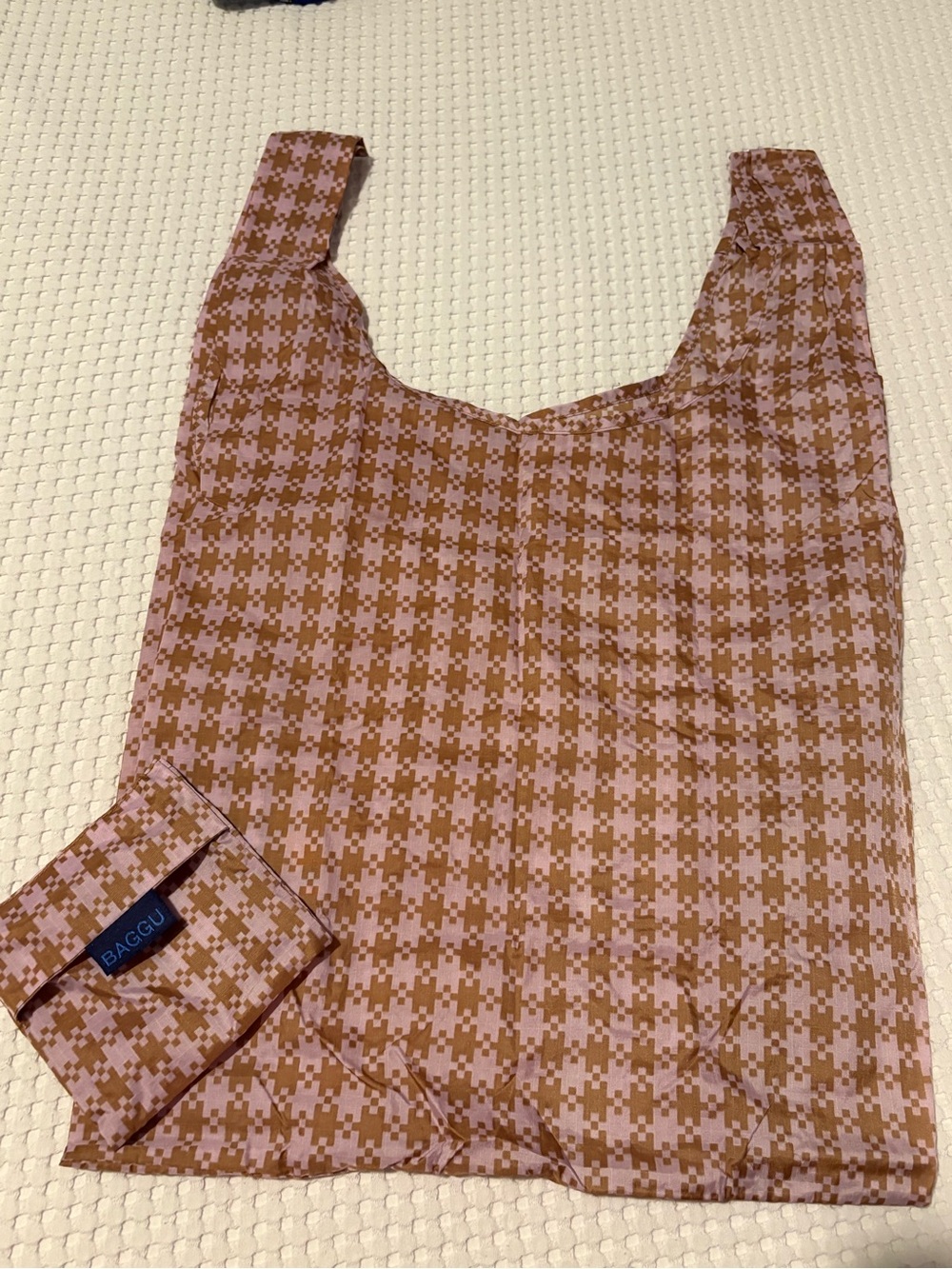 Standard size Baggu in Rose Pixel Gingham print